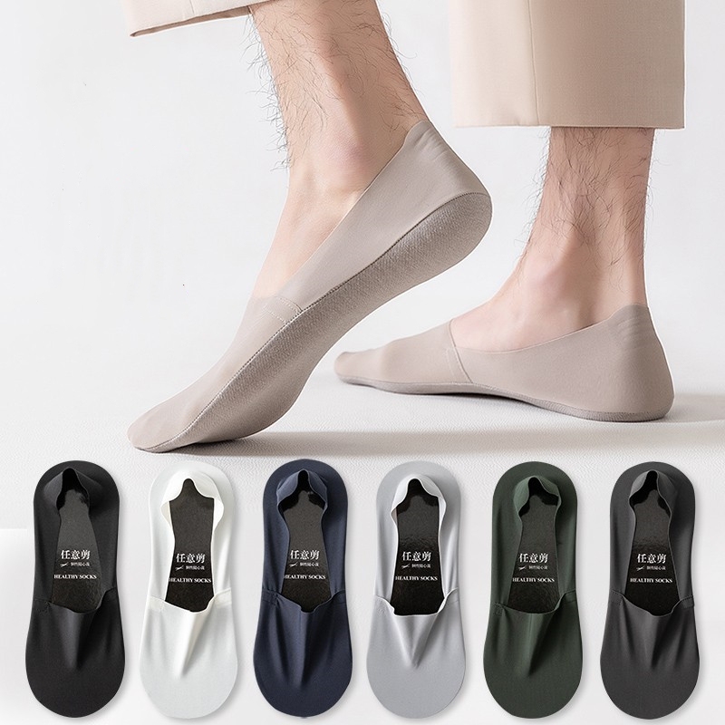 Men's Short Socks, Summer Thin Non-Slip No-Show Socks, Sweat-Absorbent and Odor-Resistant, Pure Cotton Ice Silk Liner Socks