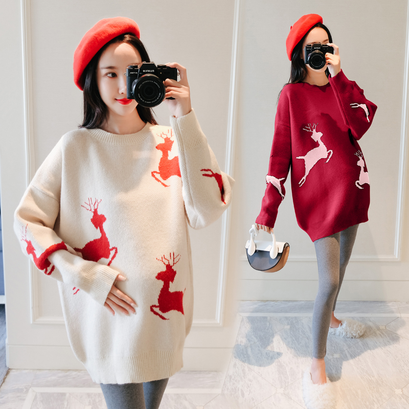 Pregnancy Woman Dress Autumn suit sweater winter clothing Elk Deer Fall Cover Head Autumn Winter Women Pregnant Women's Pregnant Women Dress in two sets