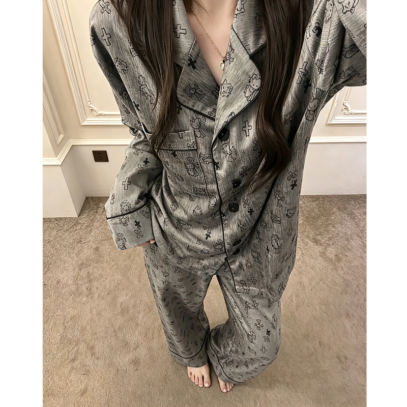 This Year's Trendy Ice Silk Pajamas for Women 2026 Spring/Summer New Style High-End Angel Cat Long-Sleeve Long-Pants Thin Loungewear
