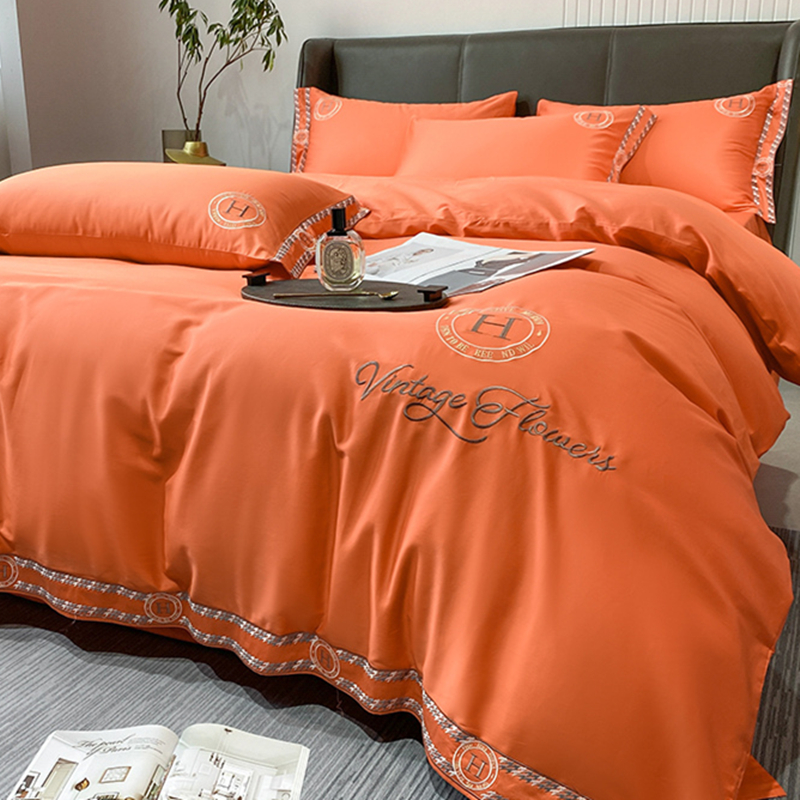 Love Horse Orange Bed Four Pieces Of Pure Cotton Full Cotton 100 Light Lavish Quilt Cover All Season Autumn Winter Bed Linen Upscale Bed 4-Taobao