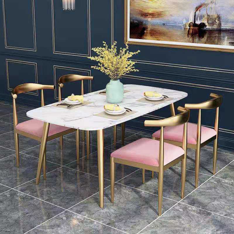 Nordic marble dining table home small apartment modern minimalist net red dining room rectangular wrought iron dining table and chair combination - Taobao