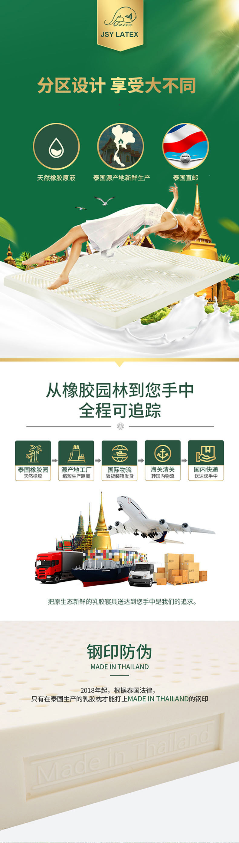泰国总理推荐 jsylatex 5cm天然乳胶床垫 1.5*2m 图2
