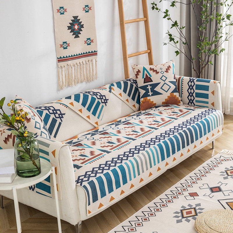 Sofa cushion four seasons universal fabric leather non-slip cotton and linen combination cushion Nordic style cover towel backrest living room