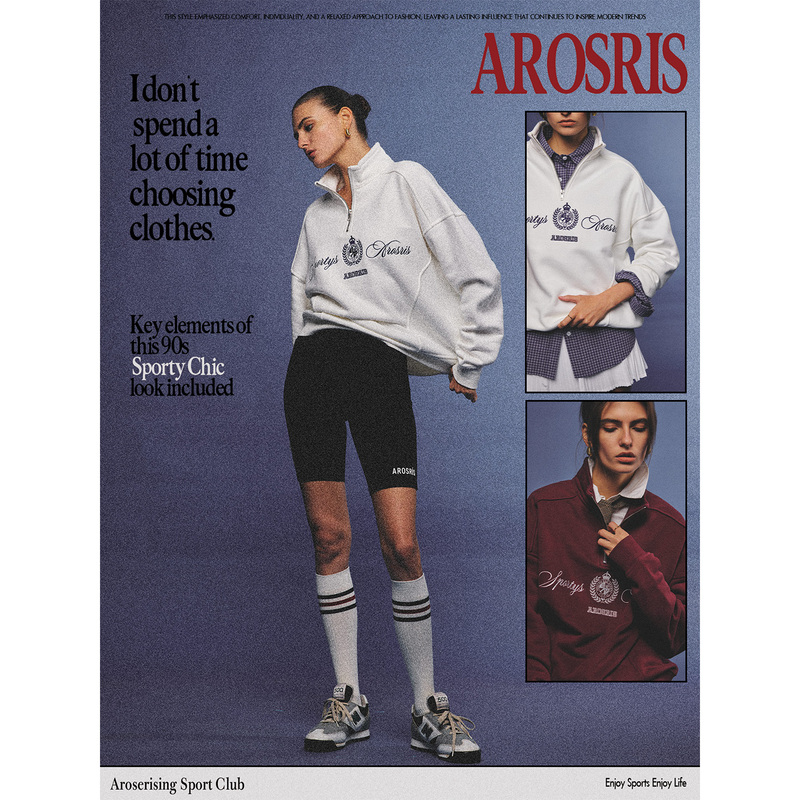 Arosris |   Back to the 90S American Retro Campus Half-Zip Sweatshirt