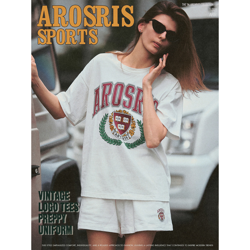Arosris |   Summer Wanderings American College Effortless Travel Ivy League Vintage Loose Short-Sleeve T-Shirt