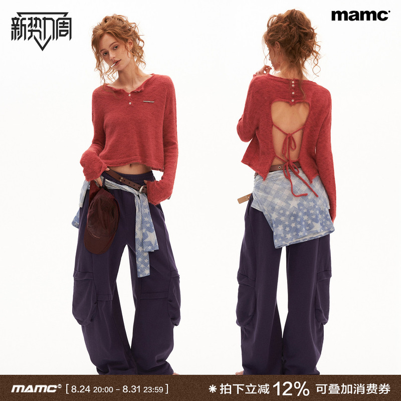 Mamc Wool Soft-Touch Mohair Short Backless Sweater Early Autumn New Style Lazy Loose High-End Sweater Top Mamc Wool Soft-Touch Mohair Short Backless Sweater Early Autumn New Style Lazy Loose High-End Sweater Top