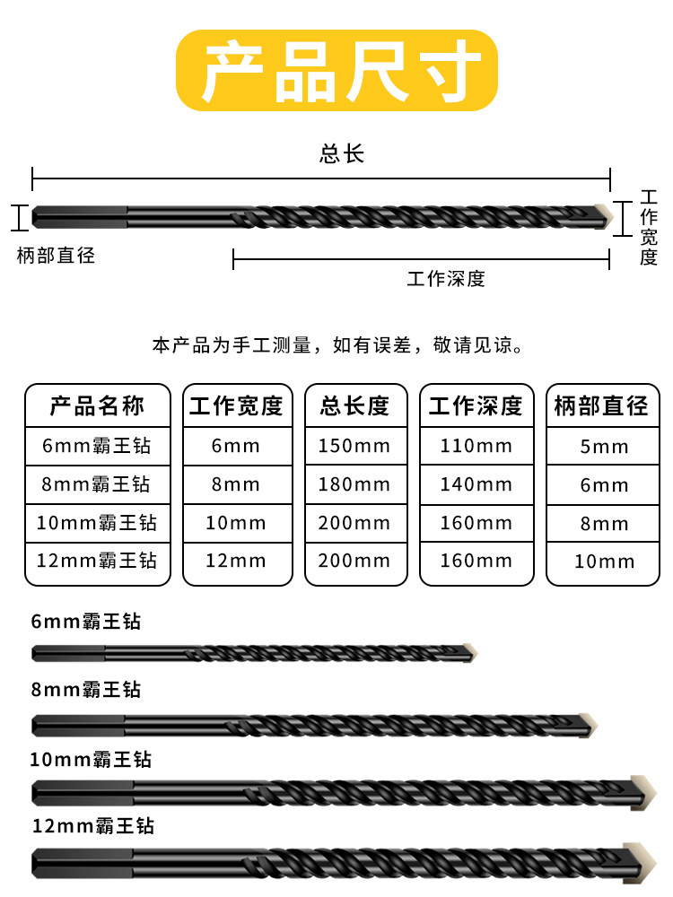 Extended King Drill Bit for Tiles, Concrete 6mm Set, Glass Hole Opener, Electric Drill, Alloy Triangle Drill