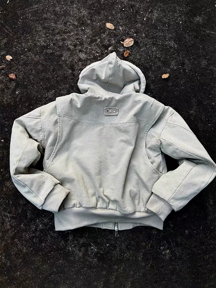 Пуховик с кож замом и бархатной отделкой из хлопка с очисткой от воды AMBSOM Mountain carving plus velvet thickened coat men Cleanfit heavy canvas water washing cotton jacket jacket