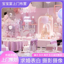 Dongguan full moon 100 days anniversary banquet baby banquet birthday party planning photo background balloon decoration venue layout