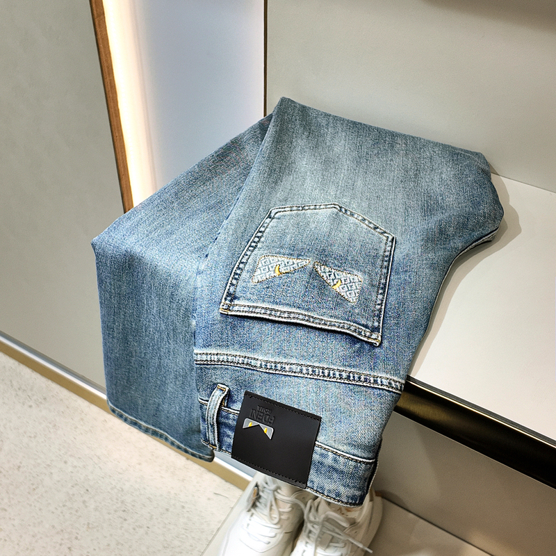 2026 Thin Little Monster Light Blue Jeans for Men Spring/Summer Small Eye Slim Fit Straight Leg Stretch Casual Pants