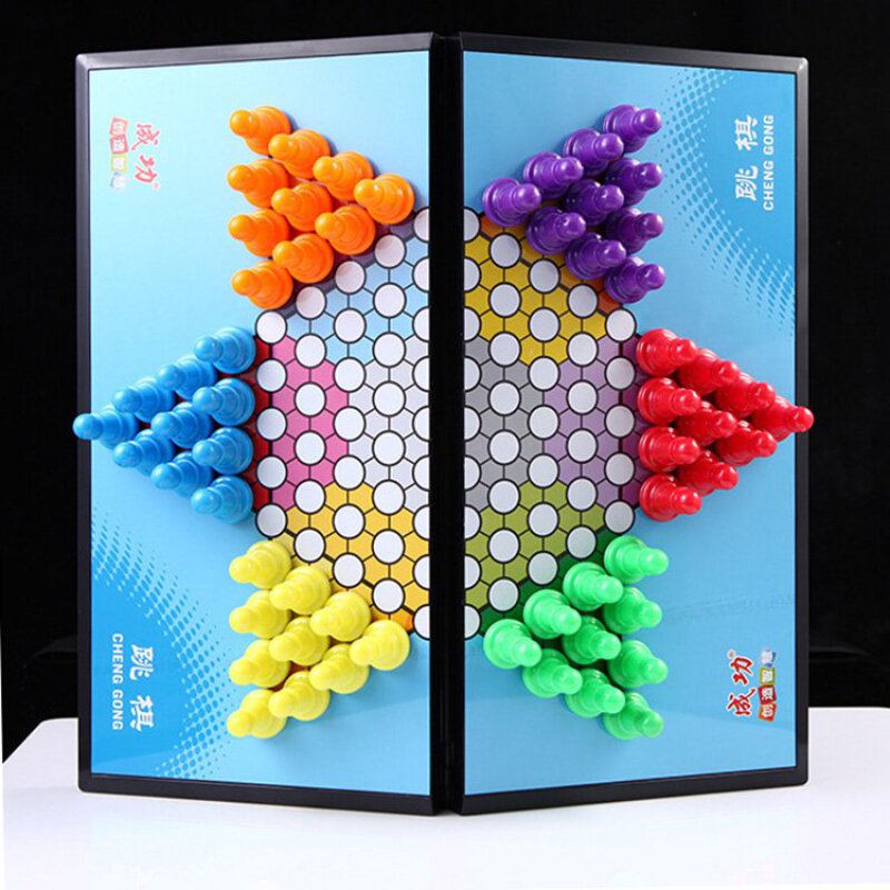 Magnetic checkers Chinese checkers 6-color checkers checkers Children's magnetic portable folding chessboard educational toy chess