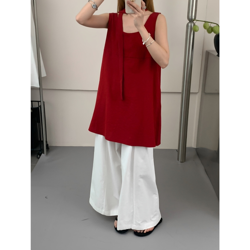 Korean Style Red Casual Simple Sleeveless Vest for Women, New Summer Loose Fit, Elegant and Slimming, Suitable for Petite Figures, Outerwear Top