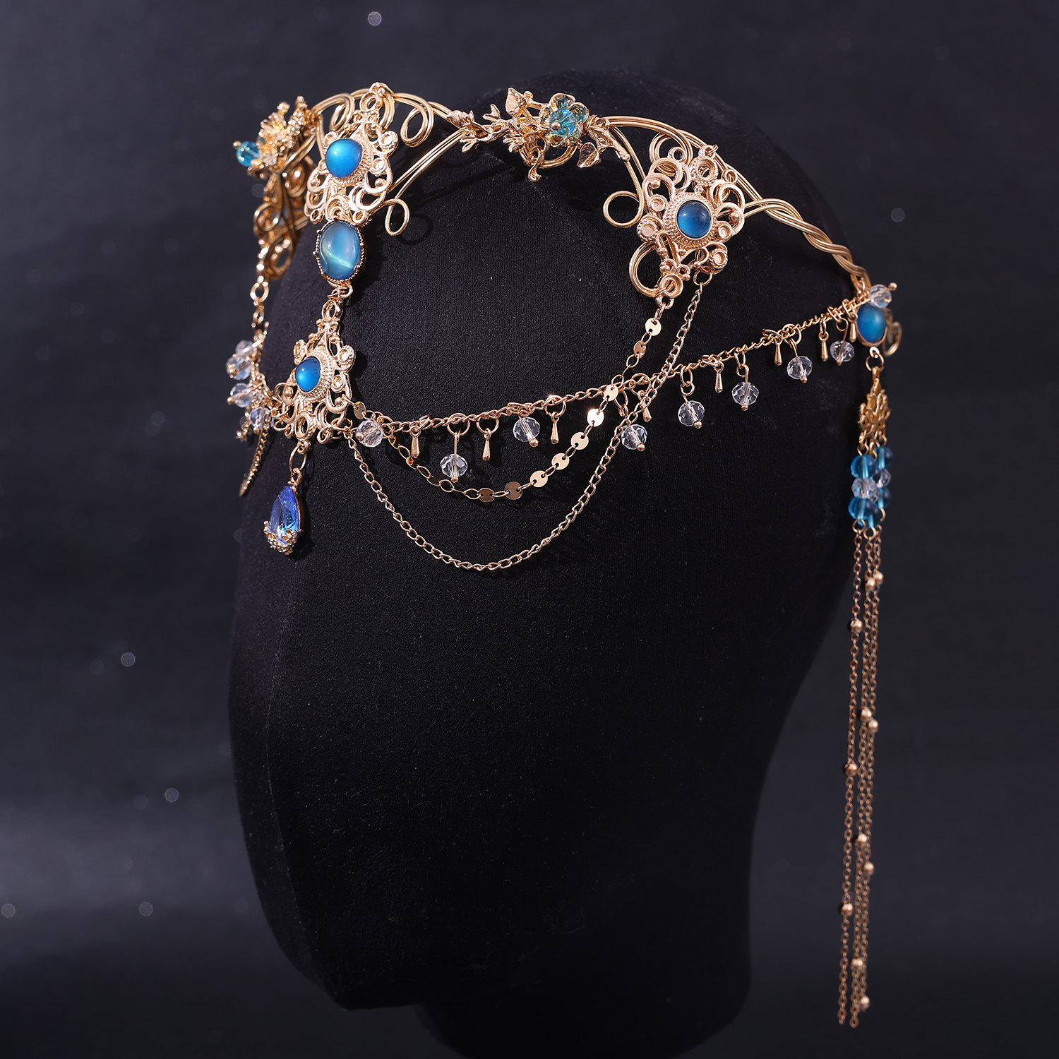 Rot Lila Tropfen Kristall Lange Kette Antike Exotische Ethnische Braut Hochzeit Kopfbedeckung Haarschmuck für Frauen Handgefertigter Haarschmuck – Detail 9