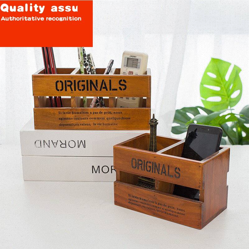 creative retro solid wood desktop pen holder cute 