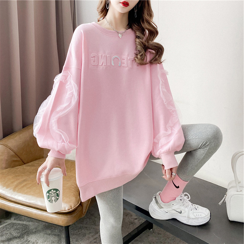 Han Edition Loose Pregnant Woman Breastfeeding Women's Pink Ins Chaoyang Faction Fried Street In the Long version of the Spring and Autumn Thin Section Lactation