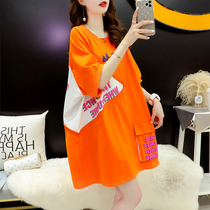 Loose postpartum lactation coat short sleeve T-shirt female long summer 2021 New lazy wind out feeding coat