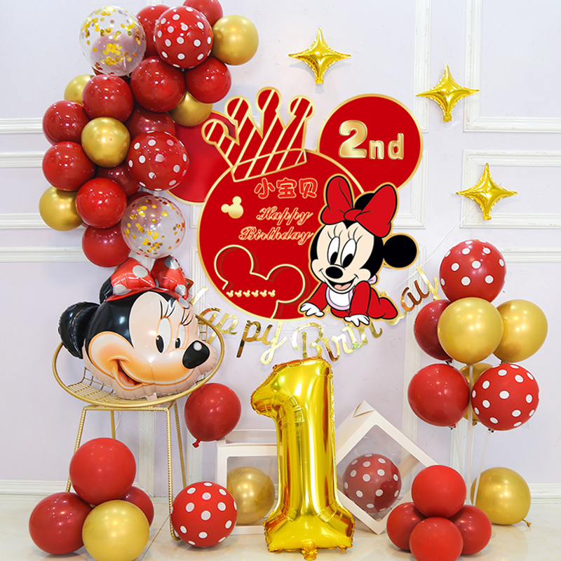 Rat baby 2-2 weeks birthday arrangement Mickey Balloon Boy Mickey Mouse Girl Scene Decorate Background Wall