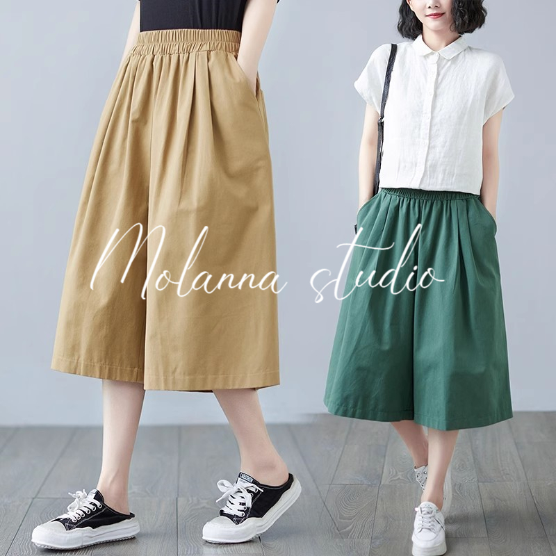 Molanna Casual Shorts for Women, Summer Loose Fit, Plus Size, Slimming, Extra Large, for Chubby Women, Cropped Wide-Leg Pants, Thin