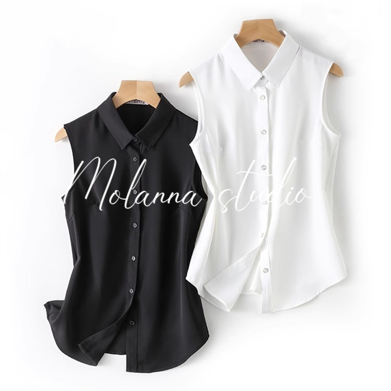 Molanna Sleeveless Shirt Collar Vest for Women, New Spring and Summer Style, Inner Layer Vest, Professional Wear, Chiffon Base Shirt Top