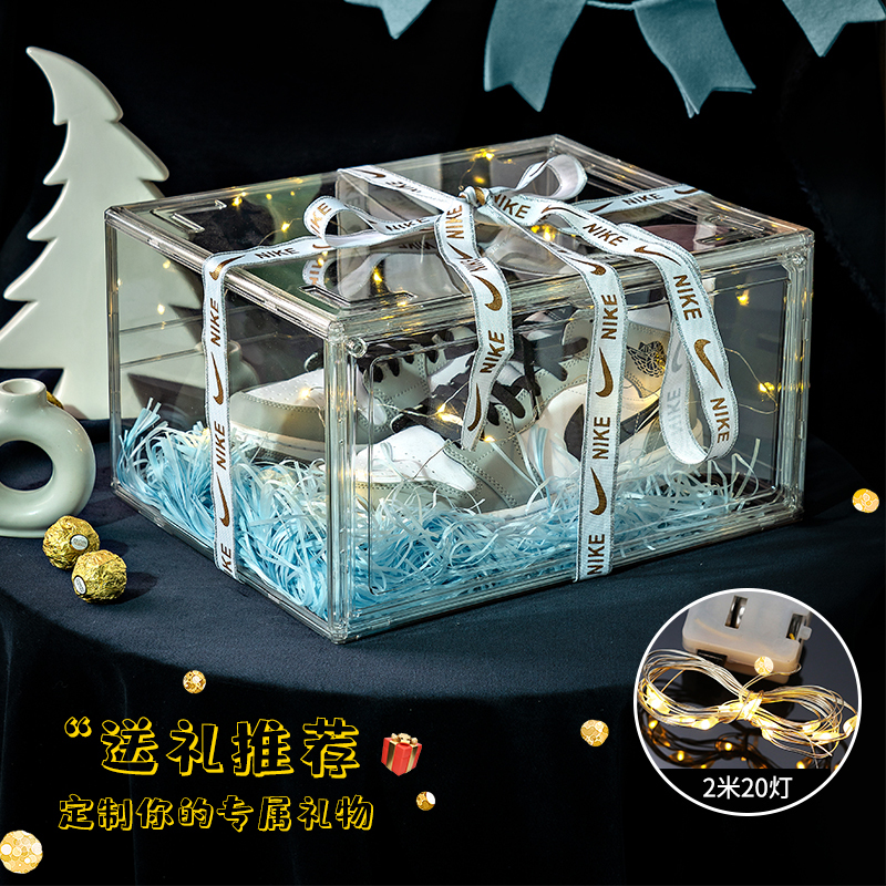 Transparent Trendy Shoe Box Gift for Boys and Girls ins Simple Expandable Size Aj1 Sneakers Glowing Shoe Box Gift with Ribbon