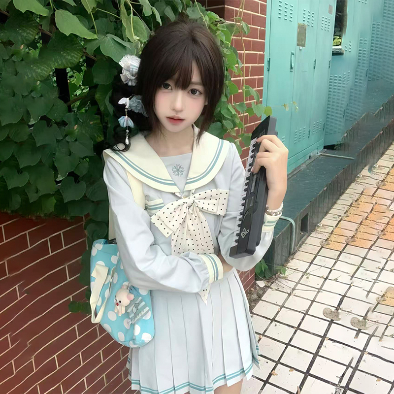 【Xiaoqingzhi】Sakura Forest Jk Uniform Sailor Suit Original Authentic Mint Green Mid-Length Uniform Academy Style Pleated Skirt