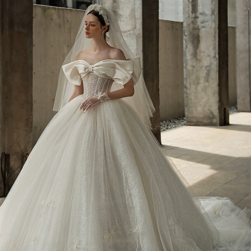 Свадьба 2021 Новая Осенняя невеста Главная пряжа, одно плечо атласное принчальное дворцовое стиль.