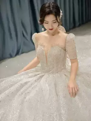 French main wedding dress 2021 new bride high-end small man super fairy big tail court princess style high quality