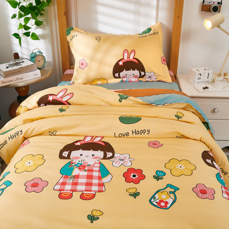 Student dormitory Three sets of net red Aloe Vera Cotton School Bed Linen Quilt Princess Cartoon Princess Wind Bed supplies 3