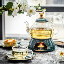 Nordic light luxury English afternoon tea tea set Flower tea set High-grade ceramic glass candle boiled fruit teapot