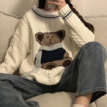 New sweater womens autumn and winter wear lazy wind bear pullover embroidered sweater student loose top ins tide