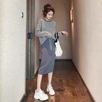 Autumn and winter plus size womens clothing 2019 new fashion thin foreign style net red temperament age reduction two-piece suit skirt trend