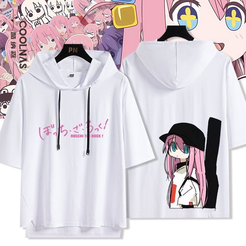 Lonely Rock Anime Pochi-Chan Yamada Ryo Anime Two-Dimensional Hooded Short-Sleeve T-Shirt Loose Trendy Brand Half-Sleeve
