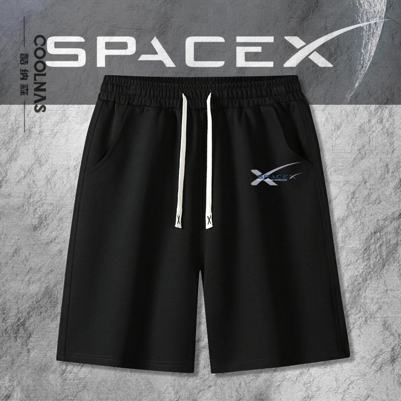 Musk Spacex Starship Launch Space-Themed Printed Cotton Shorts for Men, Loose Fit, Summer Five-Point Pants