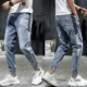 Mùa hè quần jeans dây rút co giãn Phiên bản Hàn Quốc của quần lọt khe chín điểm xu hướng quần tất nam phù hợp với quần nam - Quần jean
