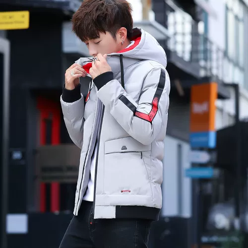 Короткий пуховик с пухом, мужская трендовая куртка, увеличенная толщина, облегающий крой