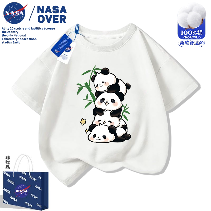 Детская футболка NASA с принтом панды и короткими рукавами, новинка лета 2025 года, хлопковые летние топы с короткими рукавами для мужчин и женщин
