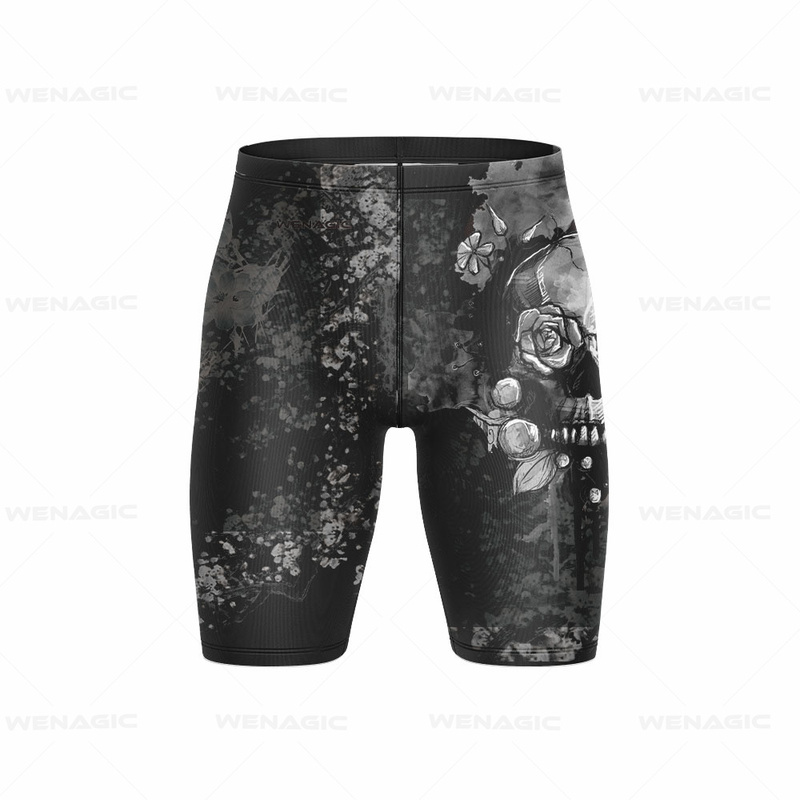 Men's Swimming Trunks Anti-Embarrassment 2023 New Quick-Drying Square-Leg Swimwear Professional Competition Hot Spring Swimming Personalized Skull Design