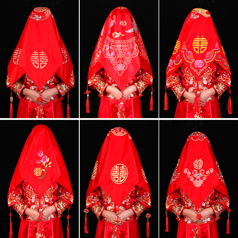 Wedding supplies high-end red hijab Chinese embroidery new transparent tassel vintage yarn Bride wedding cover