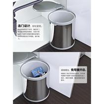 Round trash can in the kitchen cabinet large swing-open stainless steel hidden storage creative straight bucket with lid sanitary bucket