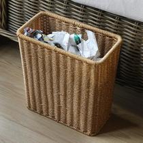 Japanese-style garbage basket imitation rattan living room and bedroom waste paper basket square without lid bathroom and kitchen sandwich trash can