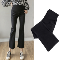 Pregnant women denim bell pants spring and autumn small tide mother wear fashionable black nine-point adjustable belly leggings