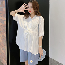 Short sleeve pregnant womens top summer thin loose fashion chiffon shirt summer baby shirt summer pregnant woman white shirt
