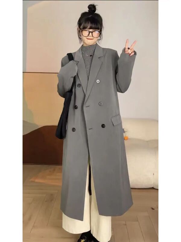 2026 Summer Suit-Style Trench Coat New Gray High-End Coat Plus-Size Long Niche Design Coat 2026 Summer Suit-Style Trench Coat New Gray High-End Coat Plus-Size Long Niche Design Coat