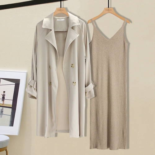 Осенний комплект, плащ, майка, платье, коллекция 2021