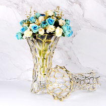 1399 European modern modern gold-painted crystal glass large hydroponic lily flower vase for home living room and study