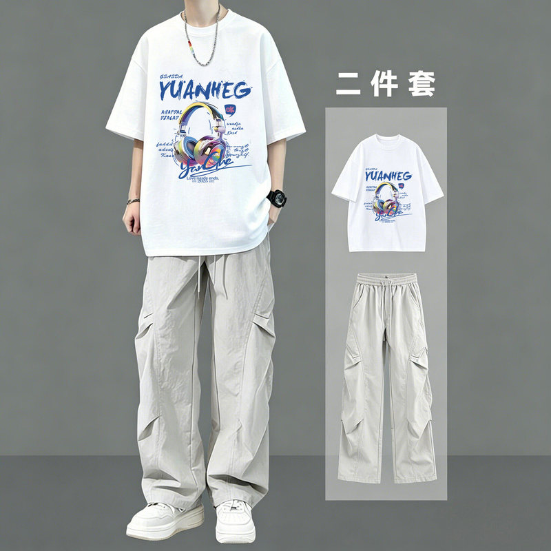 Pure Cotton T-Shirt Set for Boys, Short-Sleeved Summer Casual Two-Piece Set for Teenagers, Trendy Matching Sports Set Pure Cotton T-Shirt Set for Boys, Short-Sleeved Summer Casual Two-Piece Set for Teenagers, Trendy Matching Sports Set