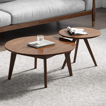 Nordic Solid Wood Modern Home Light Lavish Small Tea Table Living Room Walnuts Wood Color Edge A Few Combinations Brief Little Family Type Round A Few
