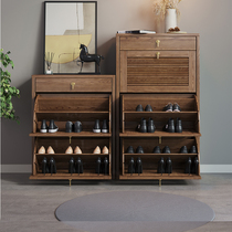 Nordic solid wood door Shoe cabinet Xuanguan Home White wax wood rattan choreography modern oversized capacity tipping bucket storage cabinet