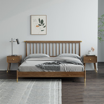 Nordic full solid wood bed Small family type modern minimalist white wax wood Japanese style light lavish double master bedroom wood wax oil wedding bed