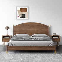 Nordic Double Solid Wood Bed Day Style Modern Minimalist White Wax Wood Wedding Bed Walnuts Wood Wax Oil Light Lavish Bedroom Furniture